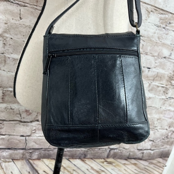 Gold Coral Black Leather Crossbody Organizer Hipster Bag 6x8x3 - Picture 4 of 10